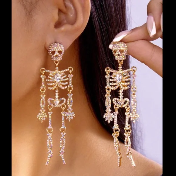 Cubic Zirconia Skeleton Dangle Earrings - Picture 2 of 5